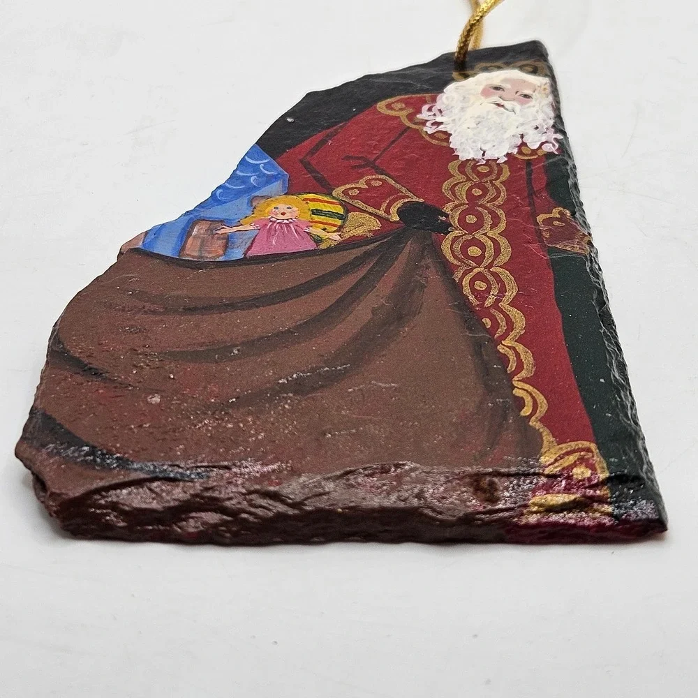 VTG Hand Painted Slate Santa‎ Christmas Ornament Rustic Folk Art Ornament Decor